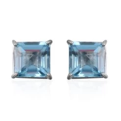 10K White Gold Swiss Blue Topaz Earrings 2.80 Ctw