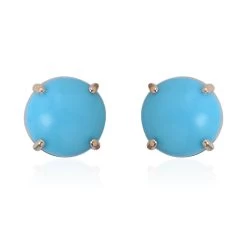 14K Yellow Gold Sleeping Beauty Turquoise Stud Earrings 1.25 Ctw