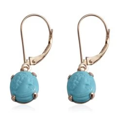 14K Yellow Gold Sleeping Beauty Turquoise Lever Back Earrings 3.50 Ctw -Jewelry store 2470052 1