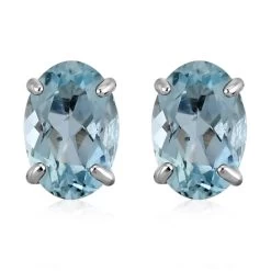 14K White Gold Mangoro Aquamarine Solitaire Stud Earrings 0.80 Ctw