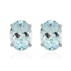 14K White Gold Mangoro Aquamarine Solitaire Stud Earrings 1.35 Ctw