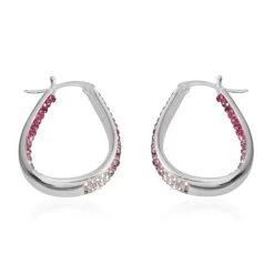 Austrian White Crystal Pink Crystal Earrings In Silvertone, Inside Out Hoops For Women -Jewelry store 2598510 1 1