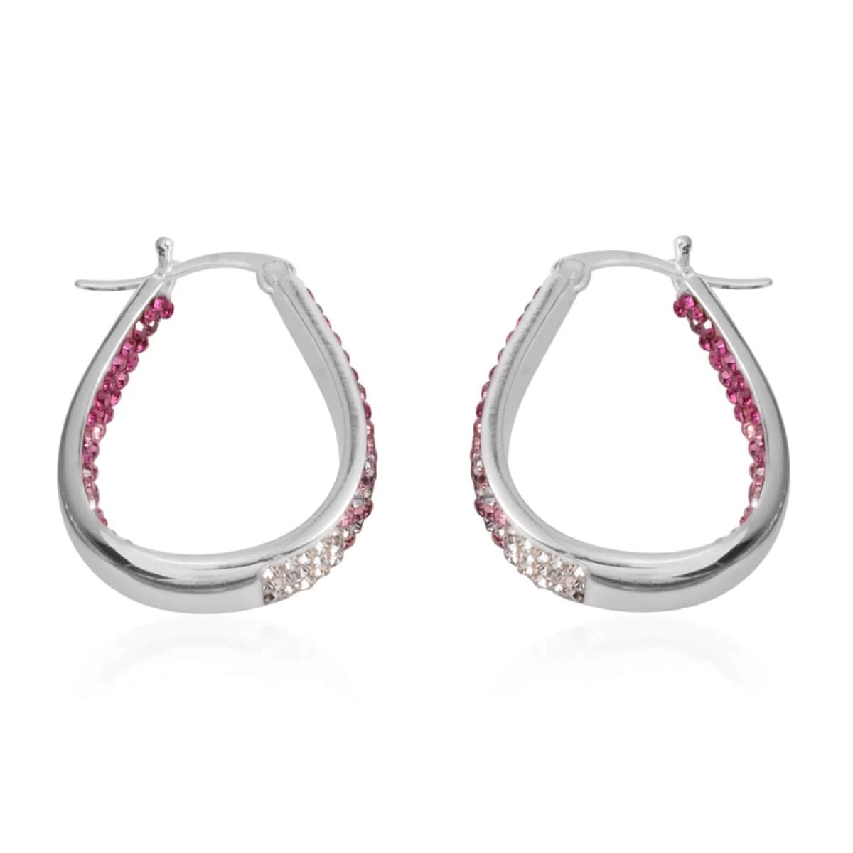 Pink And White Austrian Crystal Hoop Earrings In Silvertone 4 Pink And White Austrian Crystal Hoop Earrings In Silvertone - Image 2