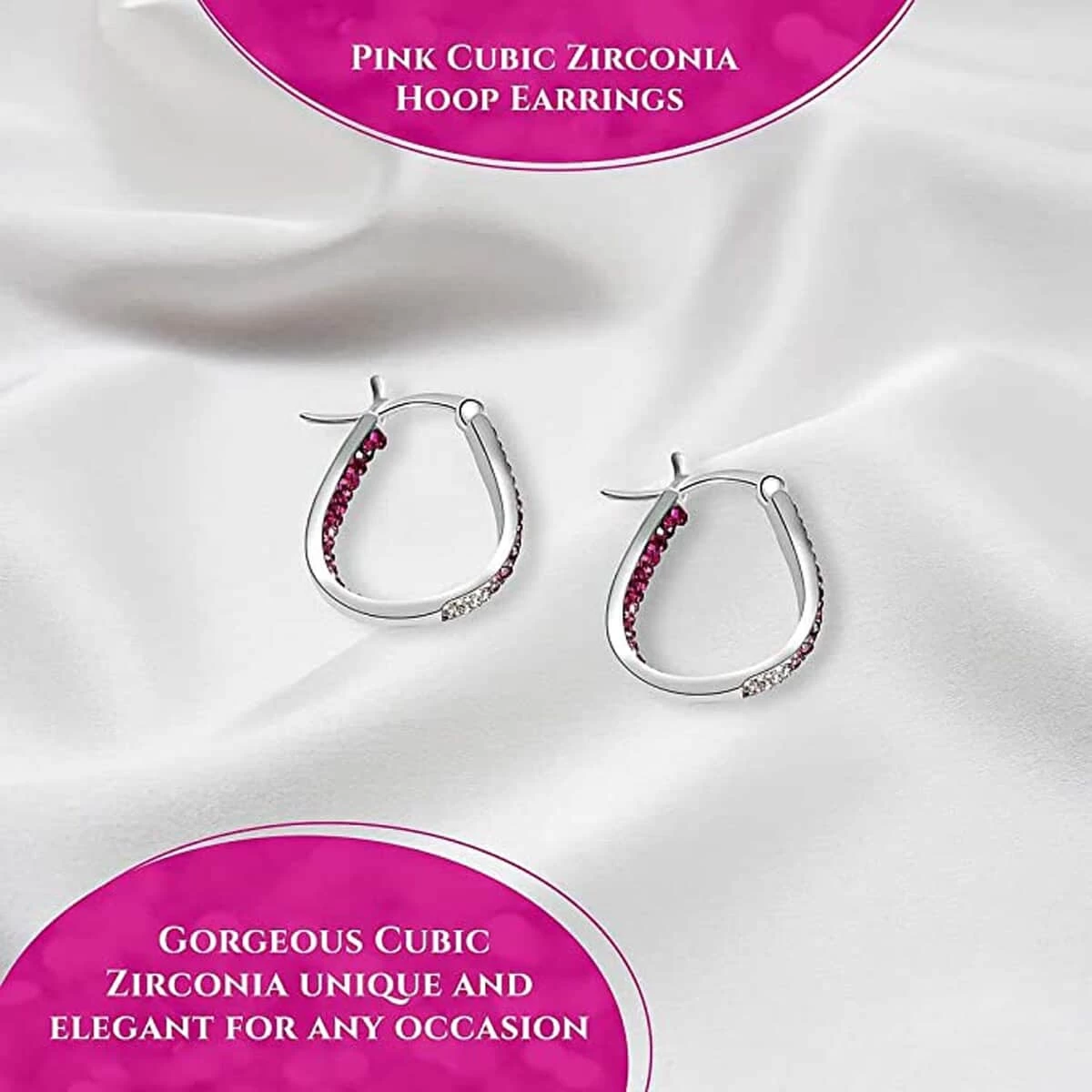 Pink And White Austrian Crystal Hoop Earrings In Silvertone 6 Pink And White Austrian Crystal Hoop Earrings In Silvertone - Image 4