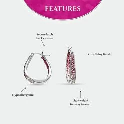 Austrian White Crystal Pink Crystal Earrings In Silvertone, Inside Out Hoops For Women -Jewelry store 2598510 4 1