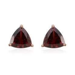 10K Yellow Gold Mozambique Garnet Trillion Cut Stud Earrings 2.25 Ctw