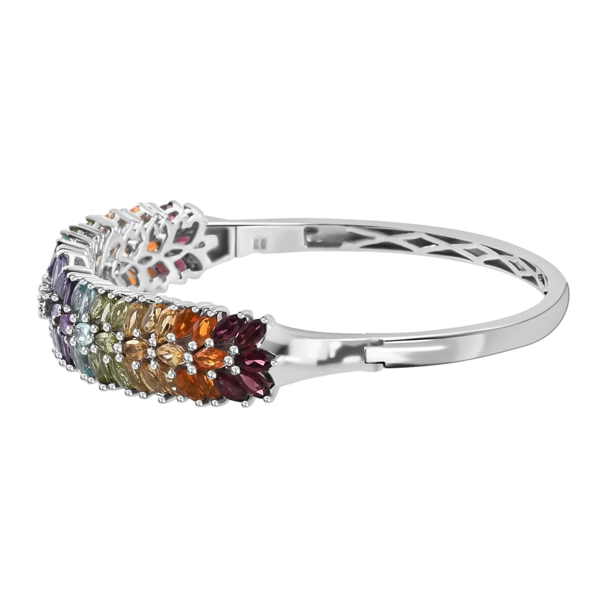 Multi Gemstone Bangle In Platinum Over Sterling Silver,Bangle Bracelet For Women,Silver Bangle For Her (7.25 In) 10.50 Ctw. 5 Multi Gemstone Bangle In Platinum Over Sterling Silver,Bangle Bracelet For Women,Silver Bangle For Her (7.25 In) 10.50 Ctw. - Image 3