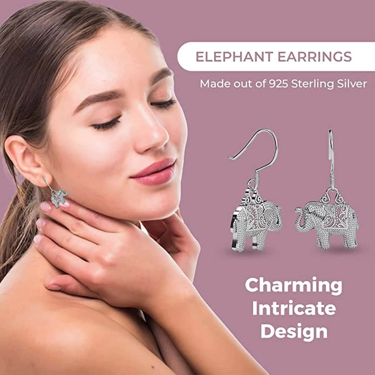 Sterling Silver Elephant Earrings, Animal Jewelry For Women, Unique Gifts For Birthday 4 Sterling Silver Elephant Earrings, Animal Jewelry For Women, Unique Gifts For Birthday - Image 2
