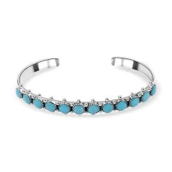 Santa Fe Style Kingman Turquoise Bracelet In Sterling Silver, Boho Western Turquoise Jewelry For Women, Silver Cuff Bracelet (7.50 In) 2.50 Ctw