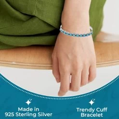 Santa Fe Style Kingman Turquoise Cuff Bracelet In Sterling Silver (7.50 In) 2.50 Ctw -Jewelry store 2694115 2 1