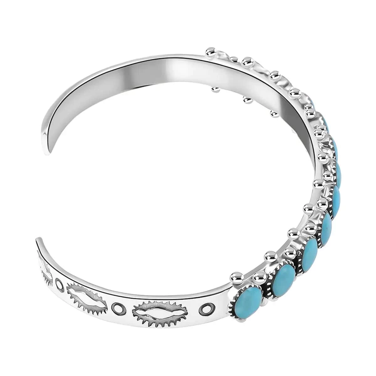 Santa Fe Style Kingman Turquoise Bracelet In Sterling Silver, Boho Western Turquoise Jewelry For Women, Silver Cuff Bracelet (7.50 In) 2.50 Ctw 6 Santa Fe Style Kingman Turquoise Bracelet In Sterling Silver, Boho Western Turquoise Jewelry For Women, Silver Cuff Bracelet (7.50 In) 2.50 Ctw - Image 4