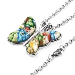 Murano Style Necklace In Stainless Steel, Butterfly Pendant, Wedding Gifts For Women (24 Inches) -Jewelry store 2790783 3