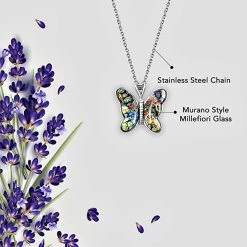 Murano Style Necklace In Stainless Steel, Butterfly Pendant, Wedding Gifts For Women (24 Inches) -Jewelry store 2790783 4