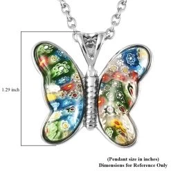 Murano Style Necklace In Stainless Steel, Butterfly Pendant, Wedding Gifts For Women (24 Inches) -Jewelry store 2790783 6