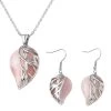 Galilea Rose Quartz Earrings Pendant Necklace In Stainless Steel, Solitaire Pendant, Solitaire Earrings For Women 70.00 Ctw -Jewelry store 2863407