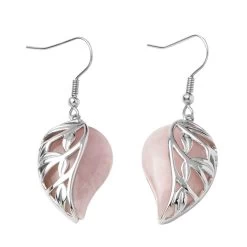 Galilea Rose Quartz Earrings Pendant Necklace In Stainless Steel, Solitaire Pendant, Solitaire Earrings For Women 70.00 Ctw -Jewelry store 2863407 4
