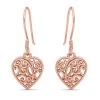 Openwork Drop Dangle Earrings In 14K Rose Gold Plated Sterling Silver, Filigree Heart Earrings, Dangle Silver Earrings For Women -Jewelry store 2946536