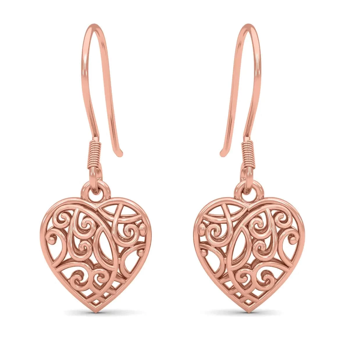 Openwork Drop Dangle Earrings In 14K Rose Gold Plated Sterling Silver, Filigree Heart Earrings, Dangle Silver Earrings For Women 3 Openwork Drop Dangle Earrings In 14K Rose Gold Plated Sterling Silver, Filigree Heart Earrings, Dangle Silver Earrings For Women