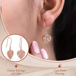 Openwork Drop Dangle Earrings In 14K Rose Gold Plated Sterling Silver, Filigree Heart Earrings, Dangle Silver Earrings For Women 12 Openwork Drop Dangle Earrings In 14K Rose Gold Plated Sterling Silver, Filigree Heart Earrings, Dangle Silver Earrings For Women -Jewelry store 2946536 2