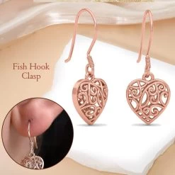 Openwork Drop Dangle Earrings In 14K Rose Gold Plated Sterling Silver, Filigree Heart Earrings, Dangle Silver Earrings For Women 13 Openwork Drop Dangle Earrings In 14K Rose Gold Plated Sterling Silver, Filigree Heart Earrings, Dangle Silver Earrings For Women -Jewelry store 2946536 3