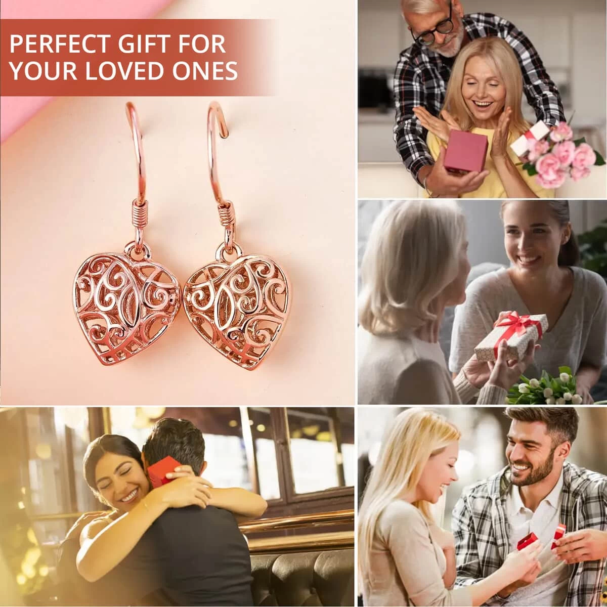 Openwork Drop Dangle Earrings In 14K Rose Gold Plated Sterling Silver, Filigree Heart Earrings, Dangle Silver Earrings For Women 7 Openwork Drop Dangle Earrings In 14K Rose Gold Plated Sterling Silver, Filigree Heart Earrings, Dangle Silver Earrings For Women - Image 5