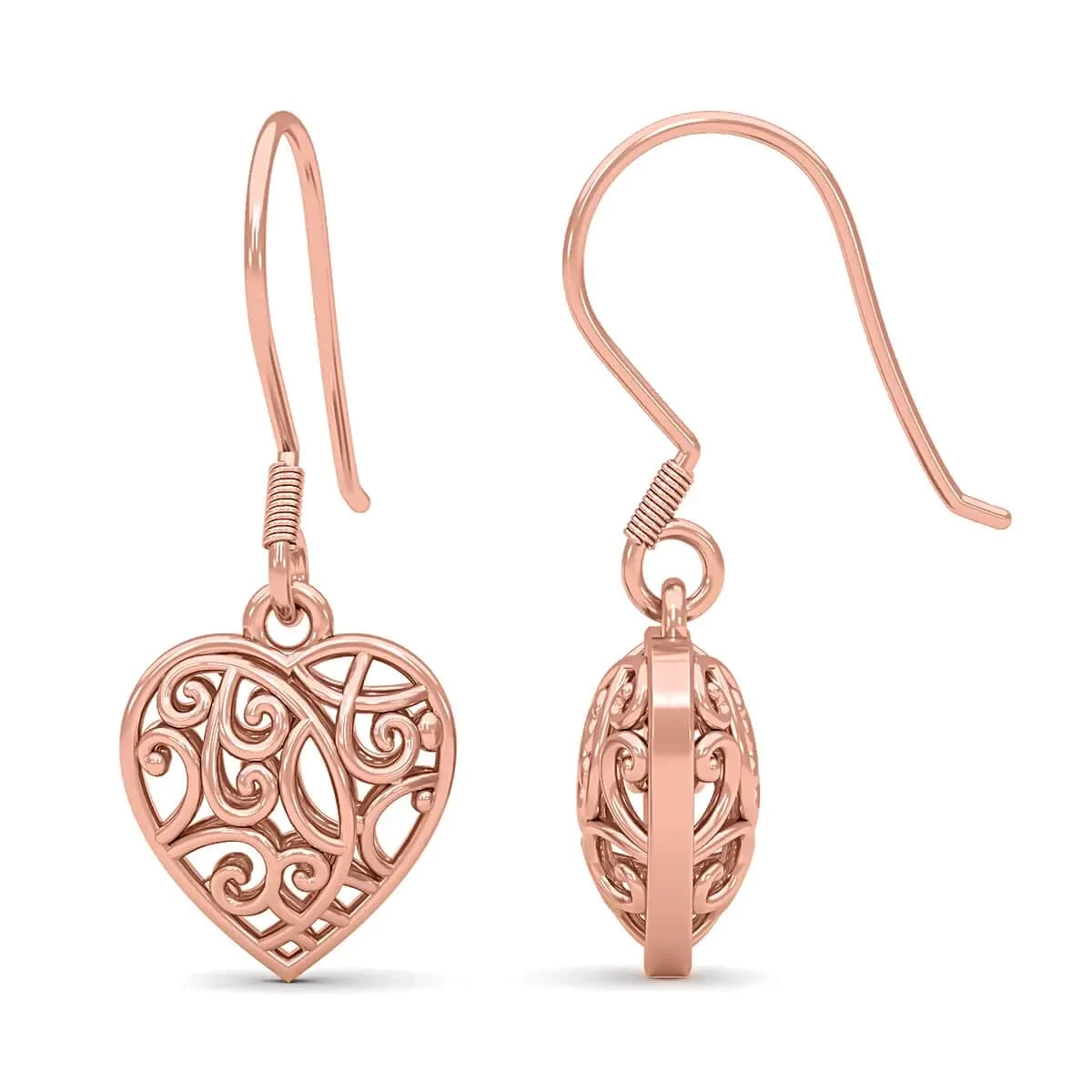 Openwork Drop Dangle Earrings In 14K Rose Gold Plated Sterling Silver, Filigree Heart Earrings, Dangle Silver Earrings For Women 8 Openwork Drop Dangle Earrings In 14K Rose Gold Plated Sterling Silver, Filigree Heart Earrings, Dangle Silver Earrings For Women - Image 6