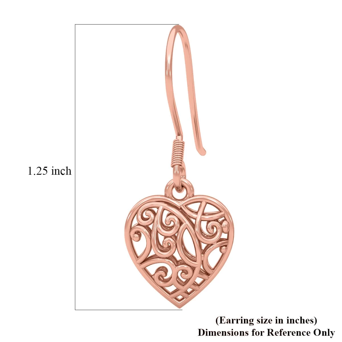 Openwork Drop Dangle Earrings In 14K Rose Gold Plated Sterling Silver, Filigree Heart Earrings, Dangle Silver Earrings For Women 10 Openwork Drop Dangle Earrings In 14K Rose Gold Plated Sterling Silver, Filigree Heart Earrings, Dangle Silver Earrings For Women - Image 8