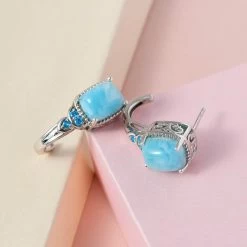 Larimar And Malgache Neon Apatite J-Hoop Earrings In Platinum Over Sterling Silver 5.25 Ctw 13 Larimar And Malgache Neon Apatite J-Hoop Earrings In Platinum Over Sterling Silver 5.25 Ctw -Jewelry store 2979834 4
