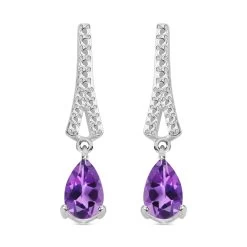 Amethyst Earrings, Rose De France Amethyst Drop Earrings, Silver Drop Earrings, Sterling Silver Earrings 1.50 Ctw