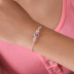 Karis Rose De France Amethyst Bolo Bracelet In 18K Rose Gold Plated, Adjustable Simulated Diamond Ball Bracelet For Women 11 Karis Rose De France Amethyst Bolo Bracelet In 18K Rose Gold Plated, Adjustable Simulated Diamond Ball Bracelet For Women -Jewelry store 3038206 2