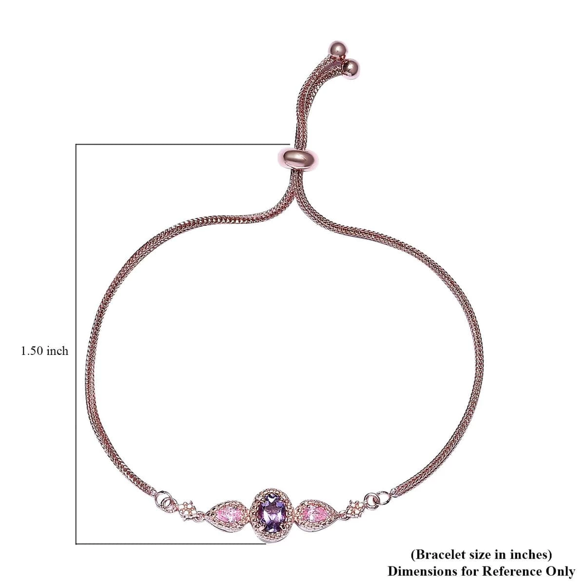 Karis Rose De France Amethyst Bolo Bracelet In 18K Rose Gold Plated, Adjustable Simulated Diamond Ball Bracelet For Women 9 Karis Rose De France Amethyst Bolo Bracelet In 18K Rose Gold Plated, Adjustable Simulated Diamond Ball Bracelet For Women - Image 7