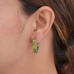 Simulated Green Diamond Hoop Earrings In Stainless Steel 20.90 Ctw 12 Simulated Green Diamond Hoop Earrings In Stainless Steel 20.90 Ctw -Jewelry store 3043826 3