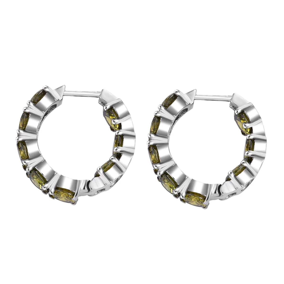 Simulated Green Diamond Hoop Earrings In Stainless Steel 20.90 Ctw 7 Simulated Green Diamond Hoop Earrings In Stainless Steel 20.90 Ctw - Image 5