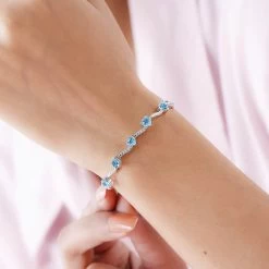Karis Sky Blue Topaz Love Theme Bolo Bracelet In Platinum Bond Adjustable 2.90 Ctw -Jewelry store 3051922 2