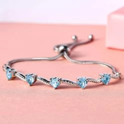 Karis Sky Blue Topaz Love Theme Bolo Bracelet In Platinum Bond Adjustable 2.90 Ctw -Jewelry store 3051922 3