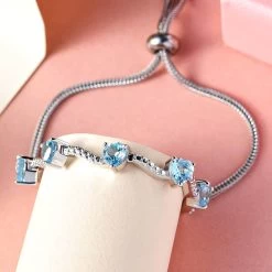 Karis Sky Blue Topaz Love Theme Bolo Bracelet In Platinum Bond Adjustable 2.90 Ctw -Jewelry store 3051922 4