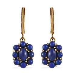 Karis Lapis Lazuli Lever Back Floral Earrings In 18K Yellow Gold Plated 4.00 Ctw