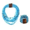 Blue Seed Beaded Multi Strand Necklace With Shell Wooden Buckle Bracelet For Women In Stainless Steel, Handmade Jewelry Set For Women (18 Inches) -Jewelry store 3077712