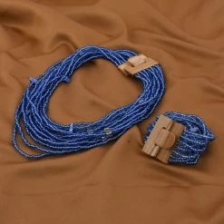 Blue Seed Beaded Multi Strand Necklace With Shell Wooden Buckle Bracelet For Women In Stainless Steel, Handmade Jewelry Set For Women (18 Inches) 10 Blue Seed Beaded Multi Strand Necklace With Shell Wooden Buckle Bracelet For Women In Stainless Steel, Handmade Jewelry Set For Women (18 Inches) -Jewelry store 3077712 1