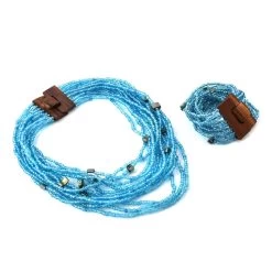 Blue Seed Beaded Multi Strand Necklace With Shell Wooden Buckle Bracelet For Women In Stainless Steel, Handmade Jewelry Set For Women (18 Inches) 12 Blue Seed Beaded Multi Strand Necklace With Shell Wooden Buckle Bracelet For Women In Stainless Steel, Handmade Jewelry Set For Women (18 Inches) -Jewelry store 3077712 3