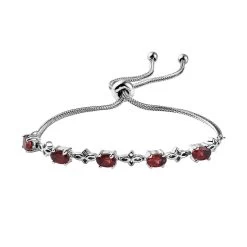Karis Mozambique Garnet Bracelet In Platinum Bond Stainless Steel, Adjustable Bolo Bracelet 2.75 Ctw