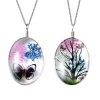 Set Of 2 Pressed Flowers Pendant In Silvertone With Stainless Steel Necklace 24 Inches -Jewelry store 3100587