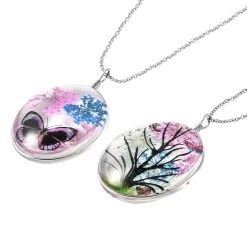 Set Of 2 Pressed Flowers Pendant In Silvertone With Stainless Steel Necklace 24 Inches -Jewelry store 3100587 2