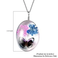 Set Of 2 Pressed Flowers Pendant In Silvertone With Stainless Steel Necklace 24 Inches -Jewelry store 3100587 3