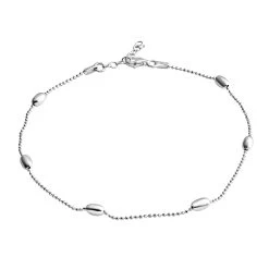 Sterling Silver Beaded Tube Station Anklet (10 In) 3.10 Grams