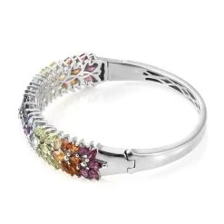 Multi Gemstone Bangle Bracelet In Platinum Over Sterling Silver (6.50 In) 10.60 Ctw 12 Multi Gemstone Bangle Bracelet In Platinum Over Sterling Silver (6.50 In) 10.60 Ctw -Jewelry store 3117805 3