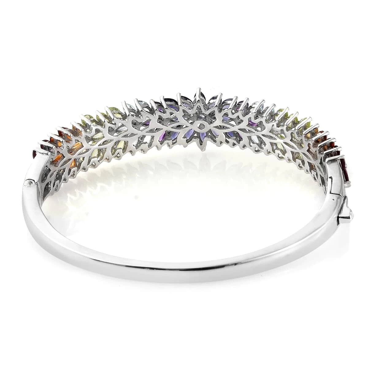 Multi Gemstone Bangle Bracelet In Platinum Over Sterling Silver (6.50 In) 10.60 Ctw 7 Multi Gemstone Bangle Bracelet In Platinum Over Sterling Silver (6.50 In) 10.60 Ctw - Image 5