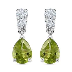 Peridot And Simulated Diamond Drop Earrings In Sterling Silver 2.60 Ctw