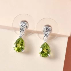 Peridot And Simulated Diamond Drop Earrings In Sterling Silver 2.60 Ctw -Jewelry store 3118816 2