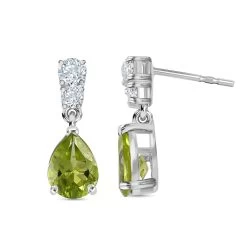 Peridot And Simulated Diamond Drop Earrings In Sterling Silver 2.60 Ctw -Jewelry store 3118816 3